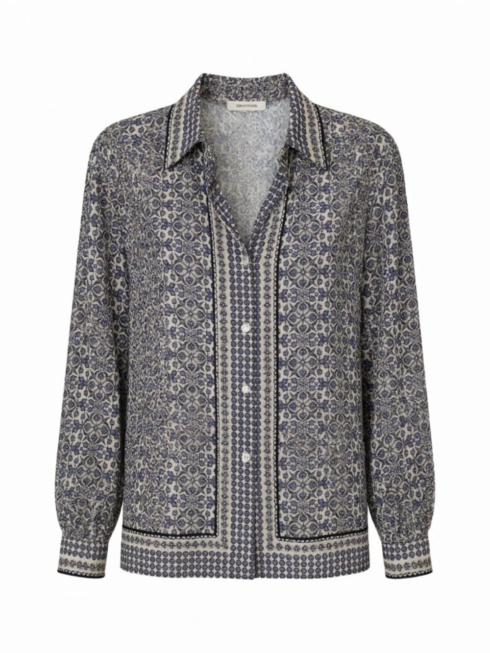 Max Studio Navy White Floral Long Sleeve Blouse M